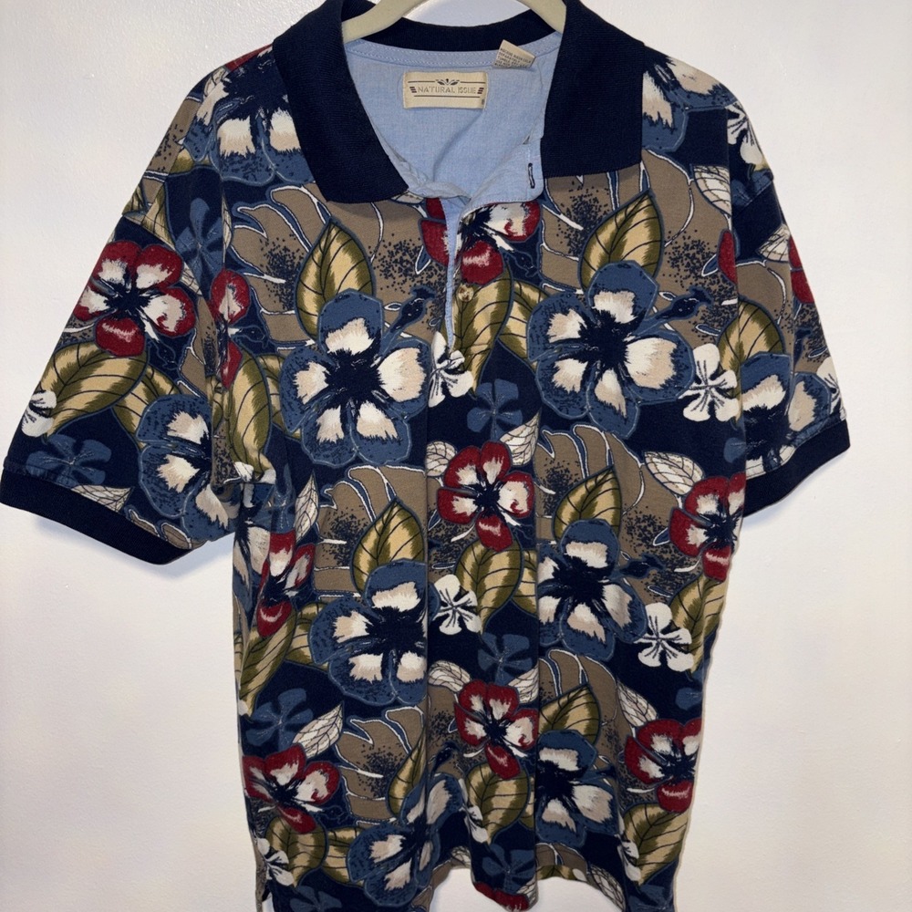 Natural Issue Adult Man Size L Button Casual Multicolor Short Sleeve Shirt Large